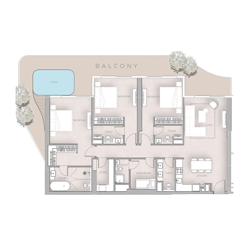 3 bedroom + pool Apartments -  Beverly Grande