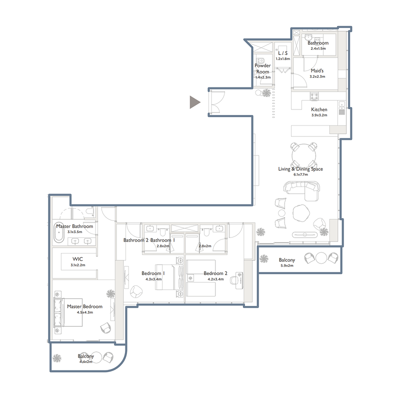3 bedroom Apartments -  Serenia District West Residence