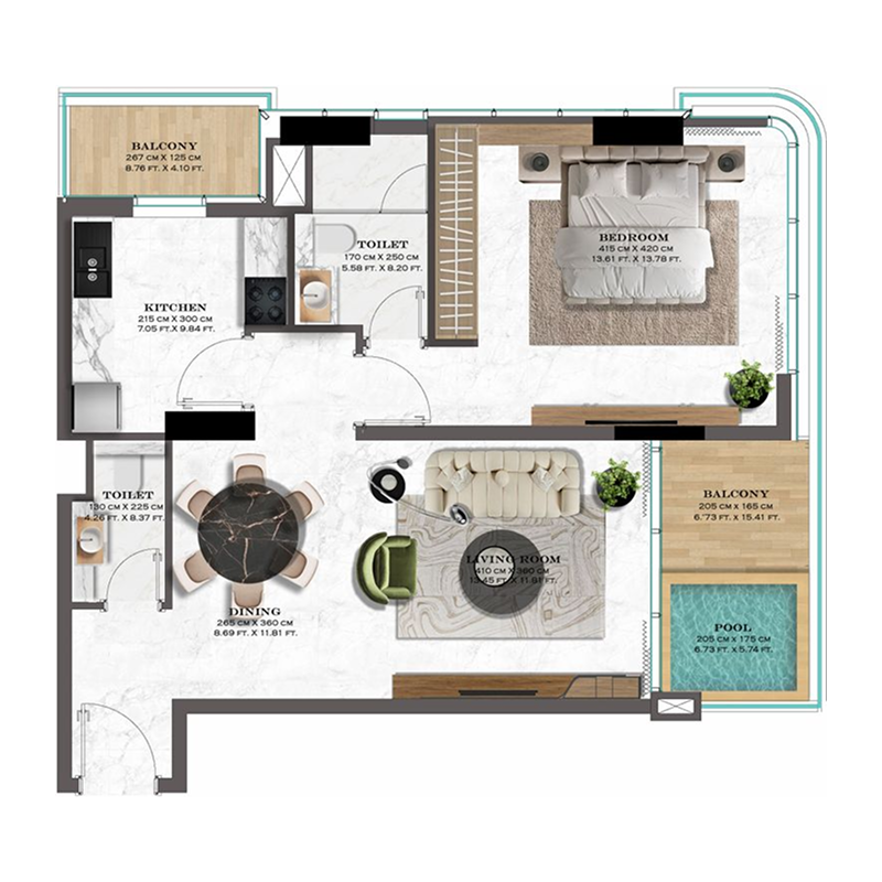 1 bedroom + pool Apartments -  Lazord by Lapis Phases 1 and 2